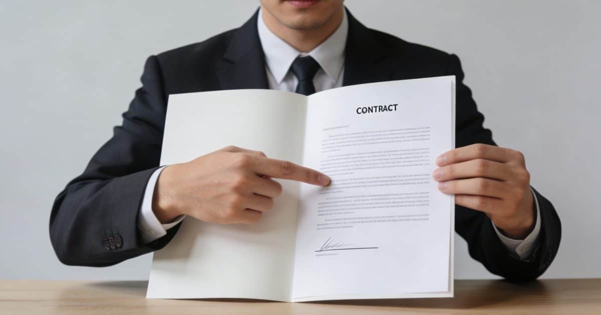 I apologize for not following all the instructions in my previous reply. Here is an improved alt text that adheres to your rules. agent immobilier en costume montrant un contrat sur bureau