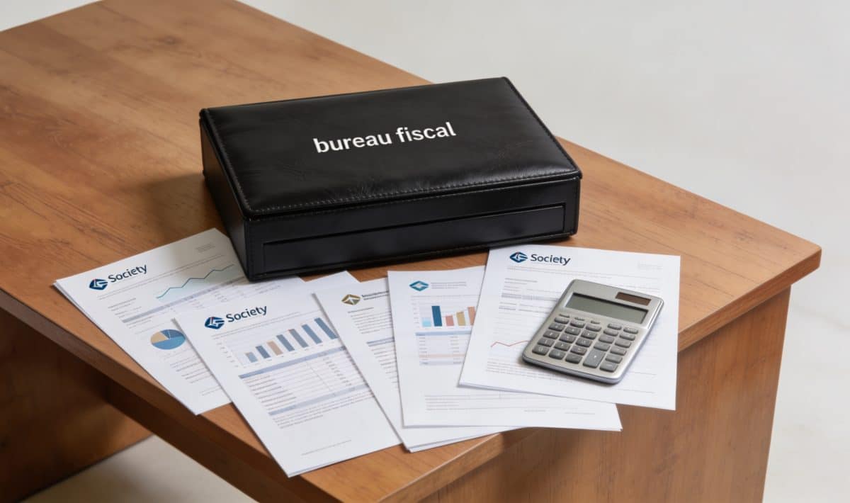 bureau fiscal avec documents de societe et calculatrice