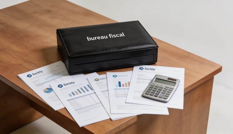 bureau fiscal avec documents de societe et calculatrice