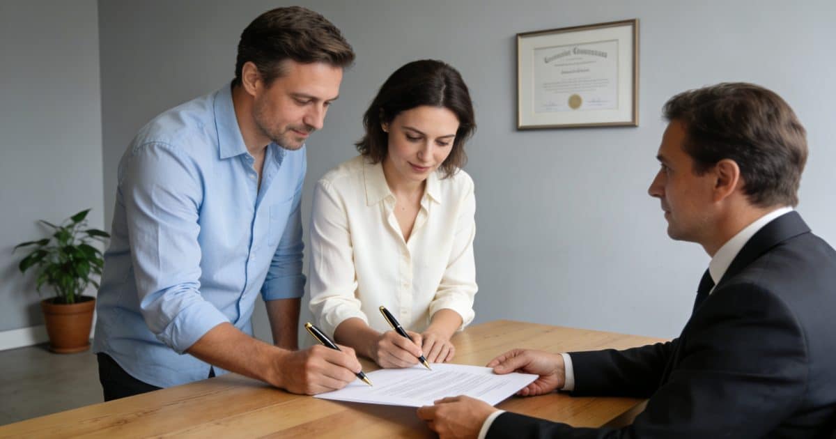 couple age signe contrat maison devant notaire