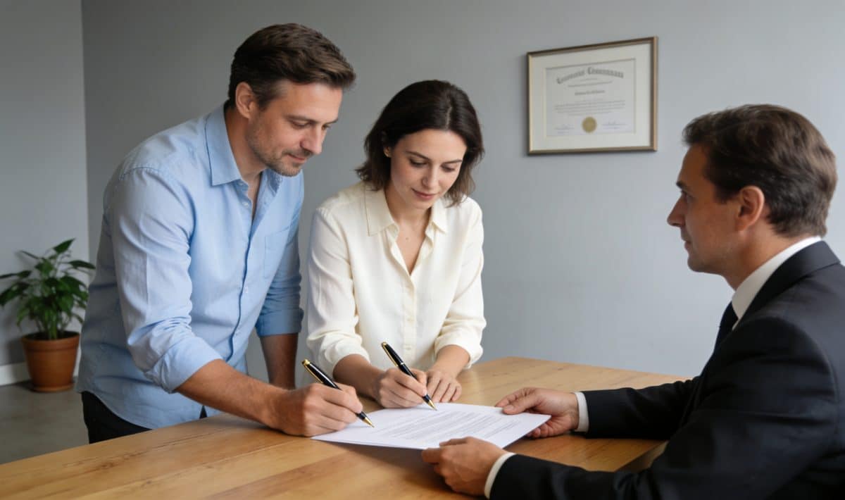 couple age signe contrat maison devant notaire