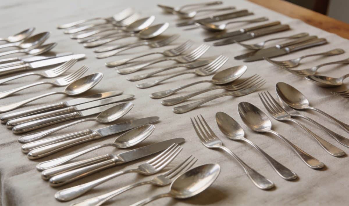 service de couverts argent brillant marque 60 sur table