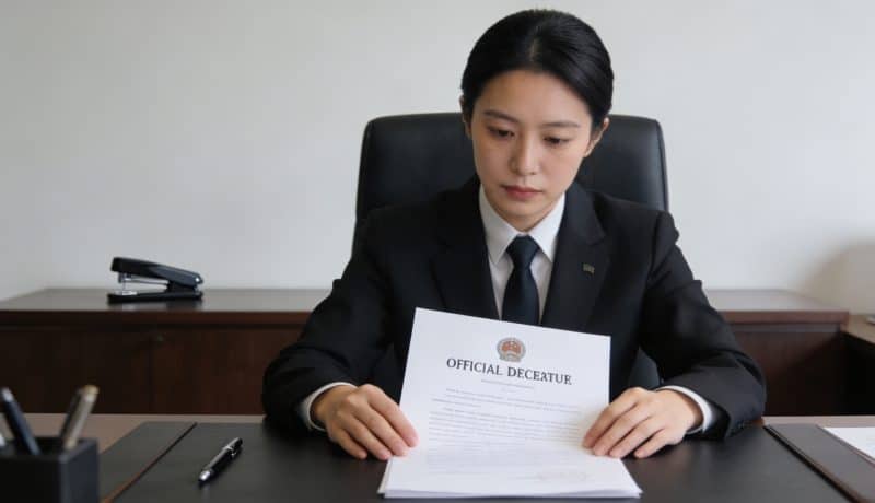 fonctionnaire etudiant un decret officiel assis au bureau