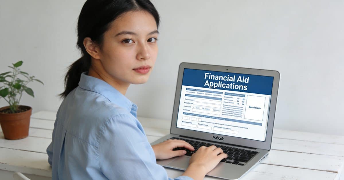 jeune femme assise devant ordinateur affichant formulaire aides