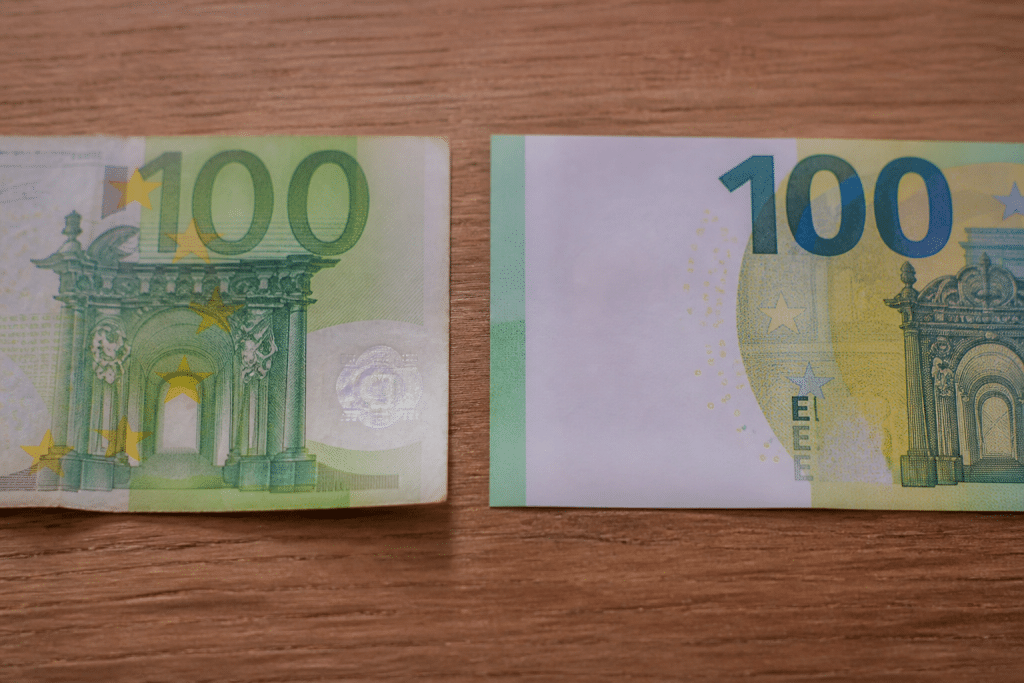 Billets de cent euros anciens et modernes cotes a cote