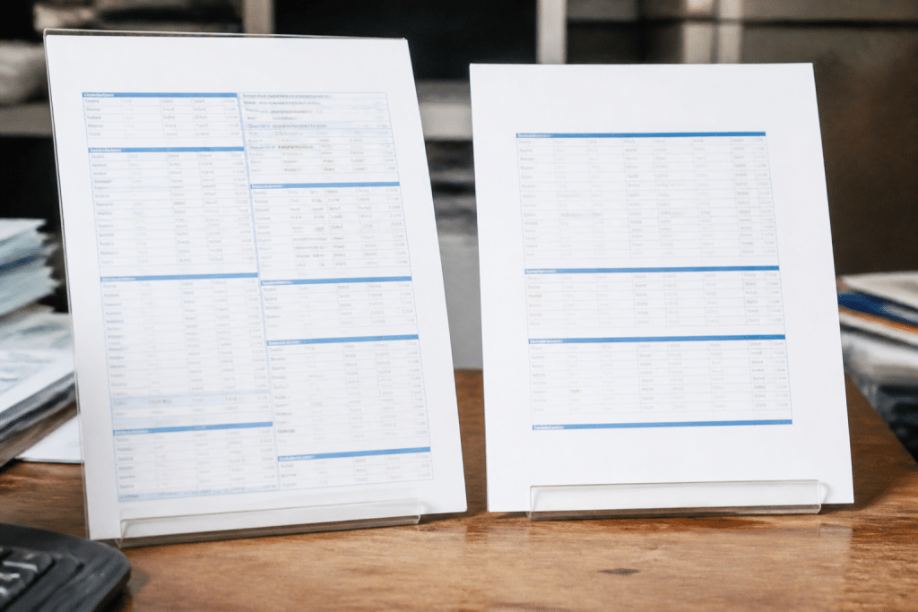 Deux documents professionnels côte à côte montrant formules différentes