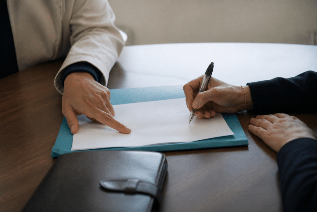 Document d'assurance avec nom beneficiaire et signature