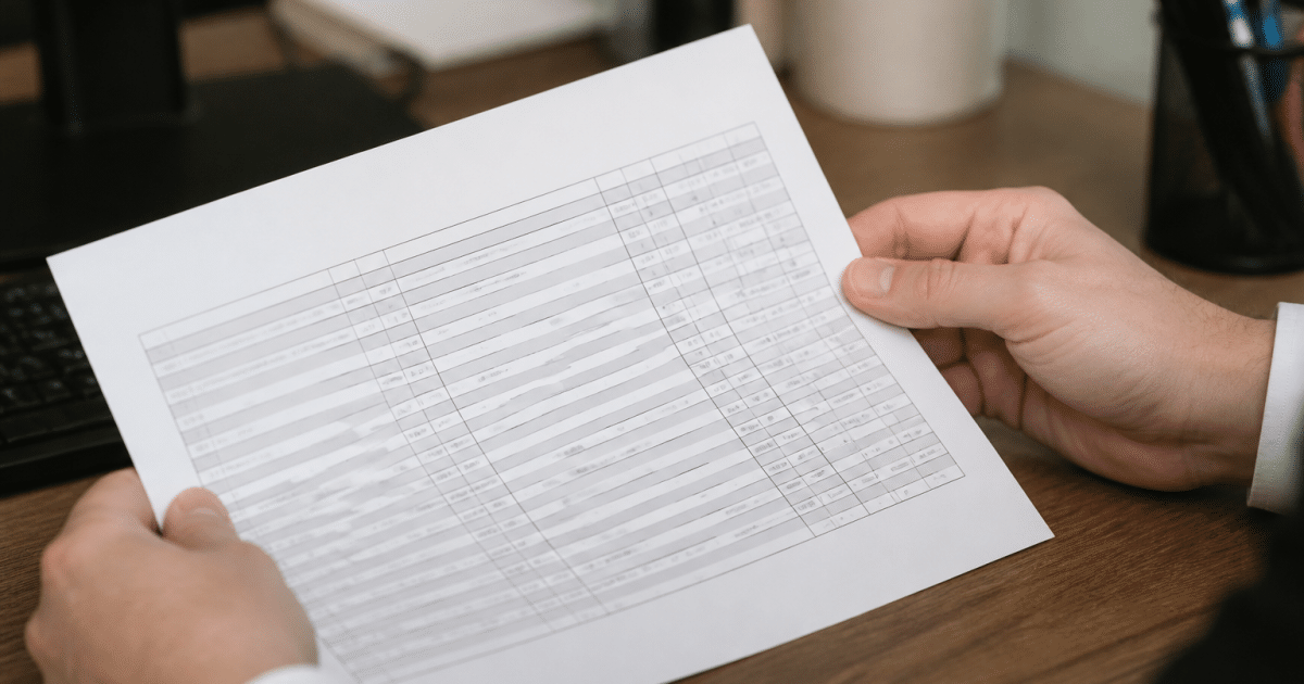 Document papier affichant tableau de salaires avec chiffres visibles.