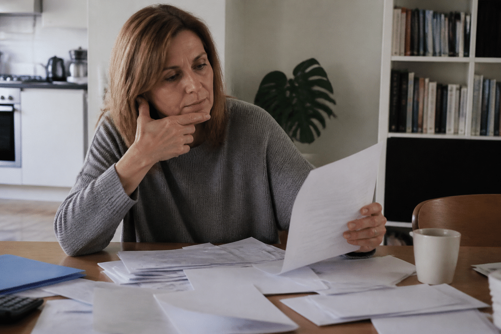 Personne consultant documents administratifs et formulaires d'impots