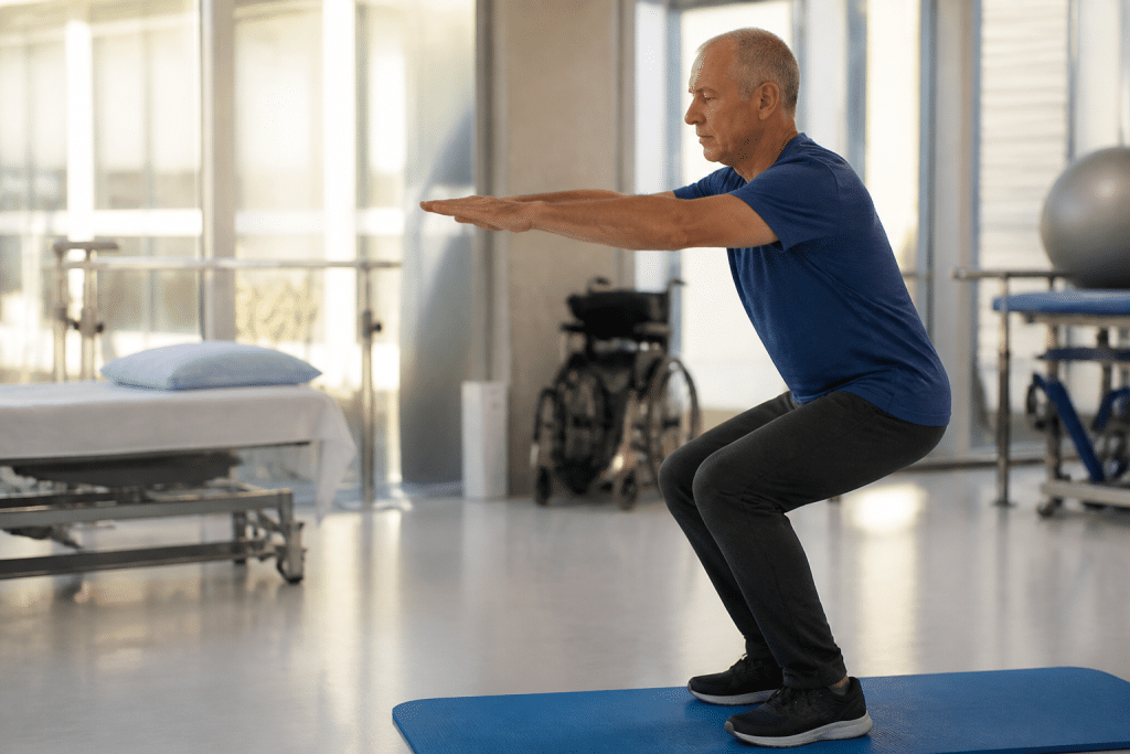 Personne effectuant des exercices legers dans un environnement medical moderne