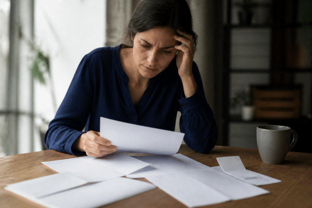 Personne remplissant formulaire administratif avec documents manquants