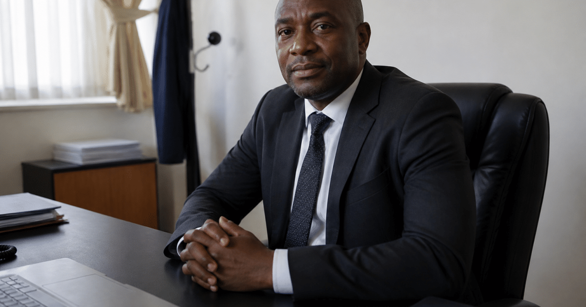 Professionnel en costume assis derriere son bureau