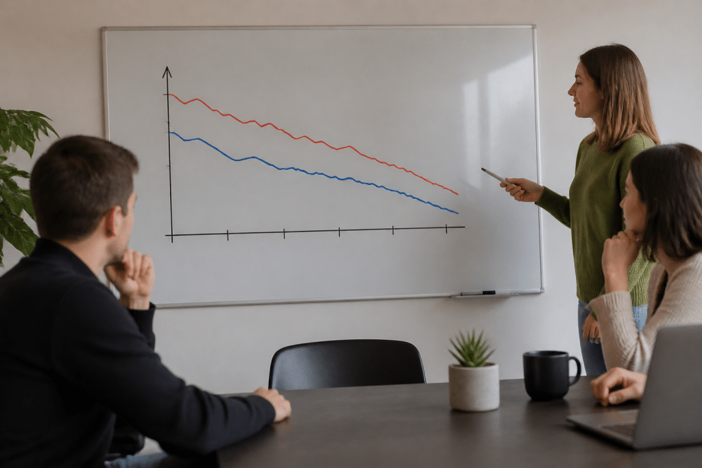 Tableau comparatif avec courbes montrant ecart salaries reduisant progressivement